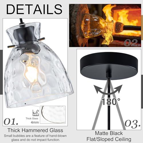 6" Mini Hammered Glass Black Pendant Lights Kitchen Island Lighting 2 Pack (2 Count)