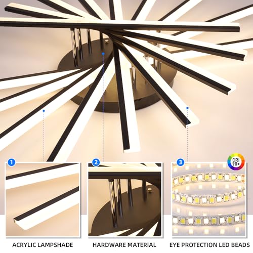 7 Lights Linear Modern Ceiling Lamp 41.3 inch Dimmable Led Semi Flush Mount Black Spiral Ceiling Light Fixture for Bedroom Dining Room Kitchen Island Living Room