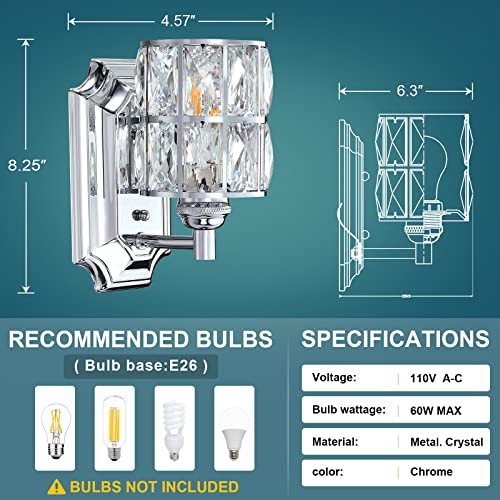 Crystal Wall Sconce Chrome Dry&Wet Dual Use 1 Light 2 Pack UL Certified (2 Count)
