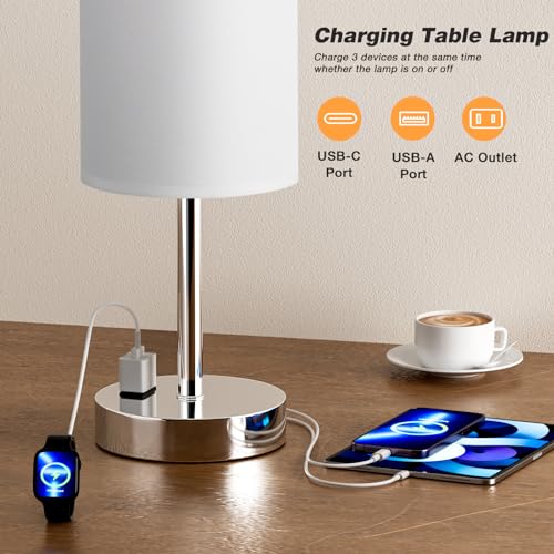 17.4" White Lamp for Bedroom