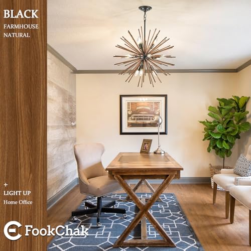 Black Wood Sputnik Chandeliers 12 Light Starburst Light Fixture Solid Wood