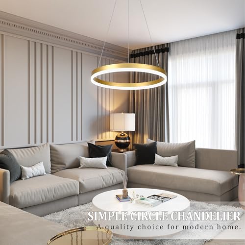 20" Modern Gold Led Chandelier Ring Dimmable LED Chandeliers with Remote Control for Kitchen Island Height Adjustable Chandelier Led Pendant Light for Living Room Dining Room Bedroom Foyer