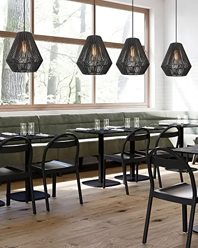 Modern Woven Pendant Light Fixtures 11.8" Farmhouse Coastal Hanging Lamp Matte Black Handwoven Rattan Basket Shade Boho Pendant Light for Kitchen Island Dining Room Bar Bedroom Foyer Hallway