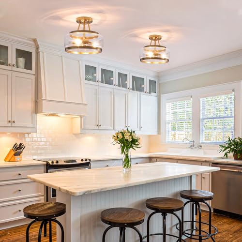 11.8" Gold Semi Flush Mount Ceiling Light