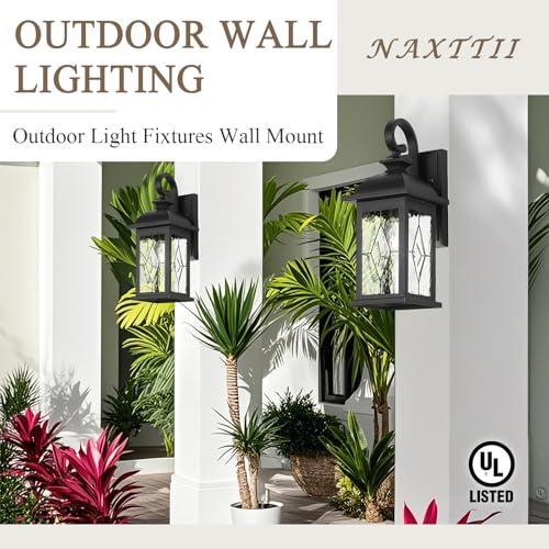 Outdoor Wall Lights Black Exterior Lighting Fixtures with Clear Water Ripper Glass 15 Inch Height Exterior Wall Sconce Light fixtures for House Porch and Garage E26 Socket
