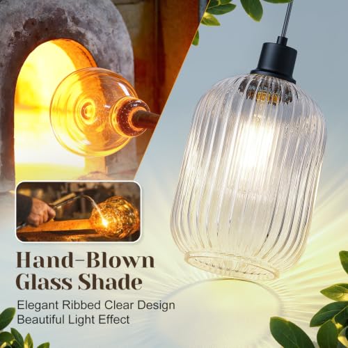 2 Pack Pendant Lights with Vintage Clear Ribbed Glass Lampshade (2 Count)