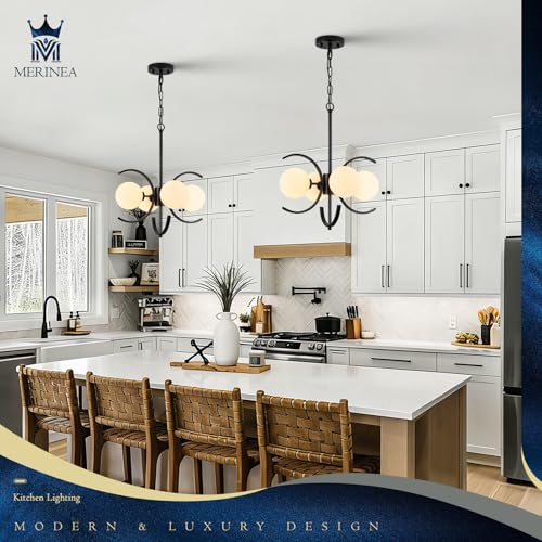 Black Sputnik Chandelier with Milk Glass Globe 4 Lights L16.5 Inch