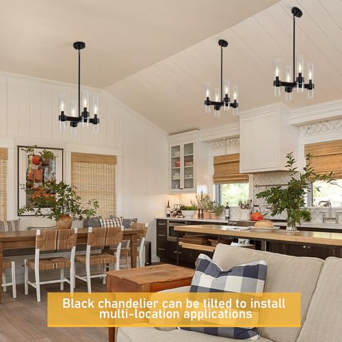 4 Lights Black Farmhouse Chandelier for Dining Room with Glass Cover 15" (4 Count)
