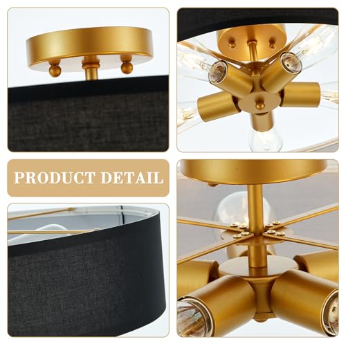 Black and Gold Semi Flush Mount Ceiling Light Fixture