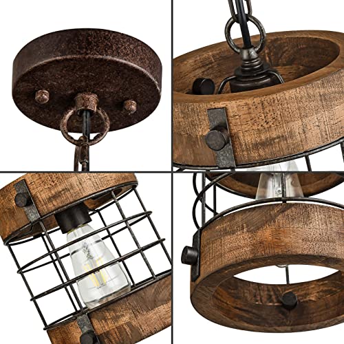 Retro Industrial Metal and Wood Farmhouse Chandeliers