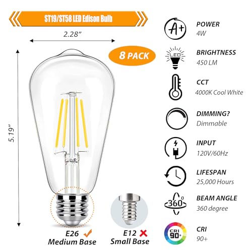 8 Pack Dimmable LED Edison Bulbs 40W Equivalent (8 Count)