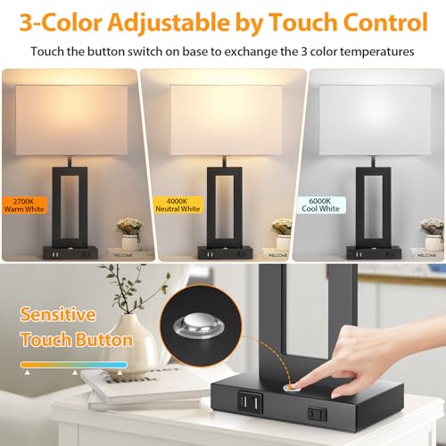 27.2’’ Tall Black Table Lamps for Living Room Bedroom (2 Count)