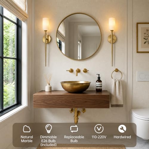 Natural Alabaster Wall Sconce Gold Marble Bathroom Vanity Sconce Dimmable