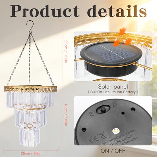 Solar Hanging Crystal Chandelier Vintage Outdoor Garden Decor Light