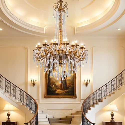 24 Light Antique Gold Crystal Chandelier