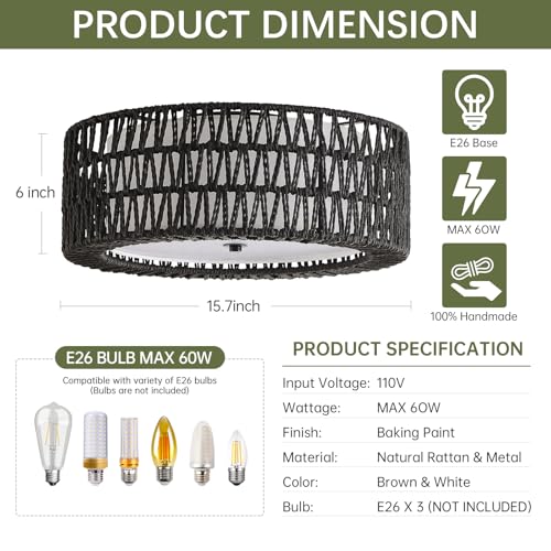 15.7" Black Flush Mount Ceiling Light