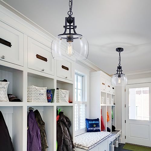Chandelier Rustic Farmhouse Industrial Round Ceiling Pendant LED Light Fixture with Clear Glass Shades for Dining Room Kitchen Island Foyer Entryway
