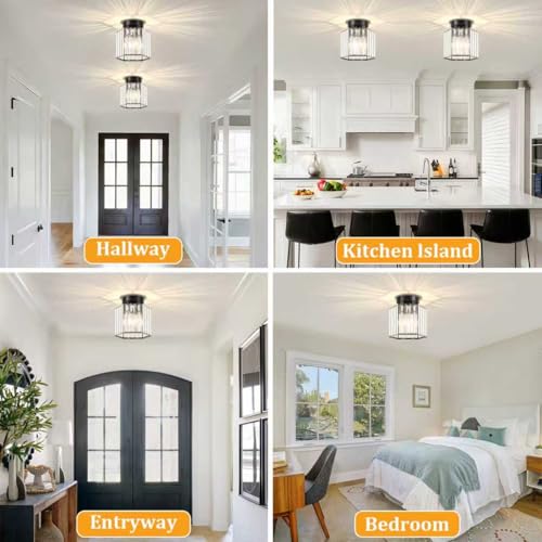 2 Pack Crystal Semi Flush Mount Ceiling Lights Entryway Light Fixture (2 Count)