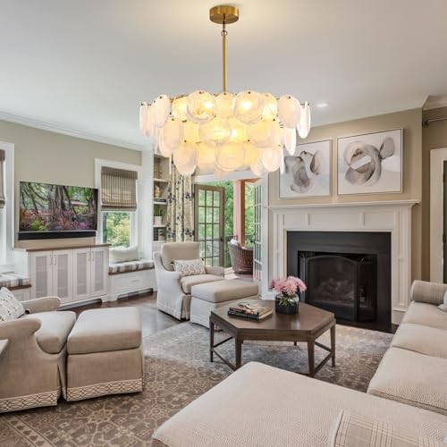 Large Gold Modern Glass Chandelier