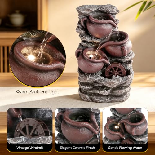 Water Fountain Tabletop Waterfall Fountains Indoor with LED