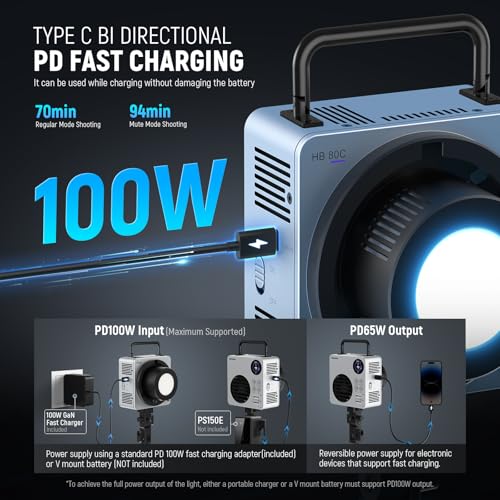 80W RGBWW LED Video Light with 72Wh Battery