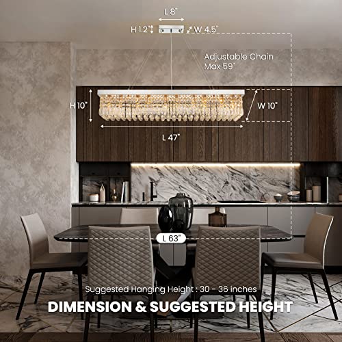 Rectangle K9 Crystal Chandelier Modern Rectangular Pendant Light Fixture for Dining Room Kitchen Island Chrome L47 x W10 x H10