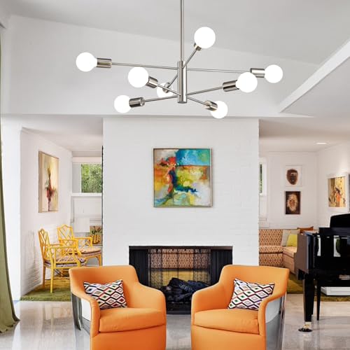 Modern Chandelier Ceiling Light Fixture Brushed Nickel Sputnik Chandeliers for Bedroom Living Room 8