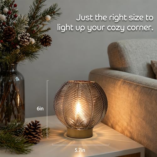 Battery Operated Decorative Glass Table Lamp with Timer Amber