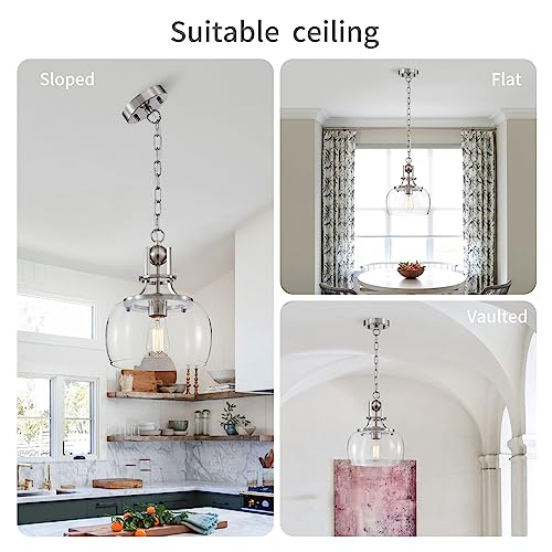 Chandelier Rustic Farmhouse Industrial Round Ceiling Pendant LED Light Fixture with Clear Glass Shades for Dining Room Kitchen Island Foyer Entryway