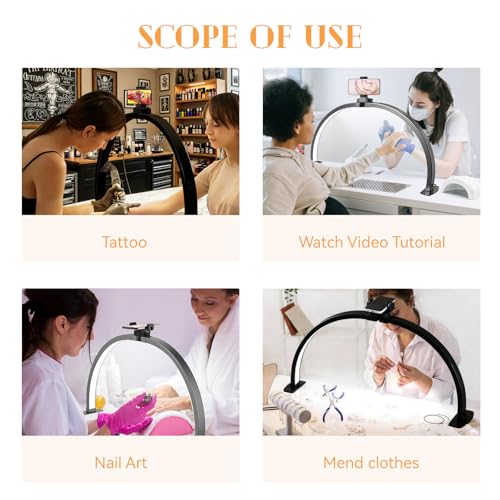 Foldable Large Half Moon LED Light for Table Nail Desk with Phone Stand