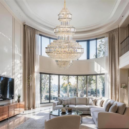 47 Inch Large Crystal Chandelier Gold Modern Light Fixture