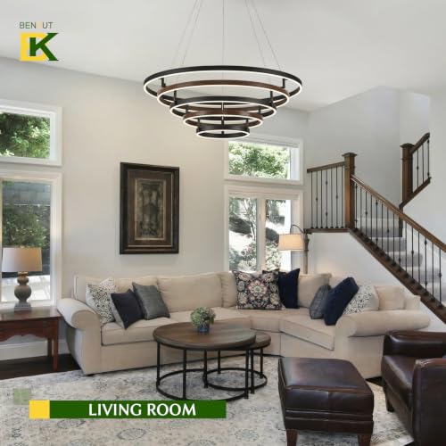 5 Rings LED Chandelier Black Dimmable Circular Pendant Light for Dining Room