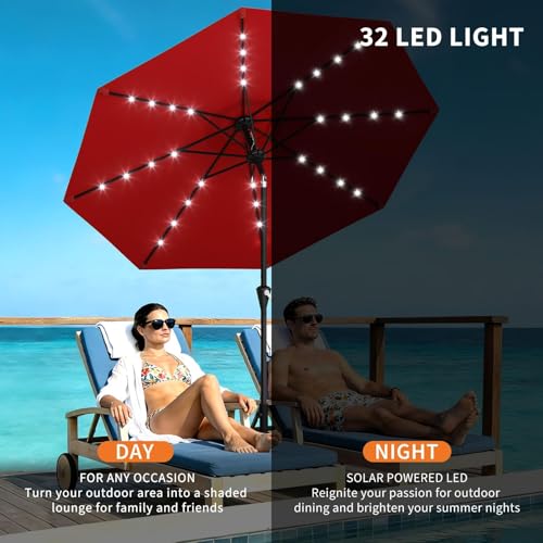 9FT Solar LED Patio Umbrella with Tilt & Crank