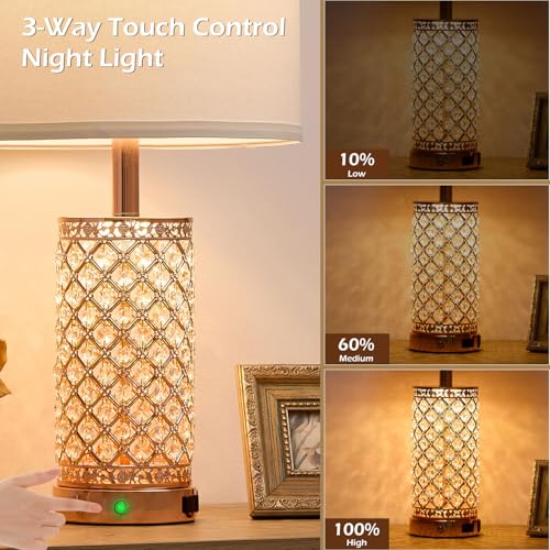 24in Crystal Table Lamp Set of 2 Bedroom Lamps for Night Stand (2 Count)
