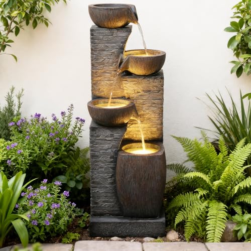 38.2" Tall Water Fountain Outdoor Garden 4 Tiers Modern Fountains