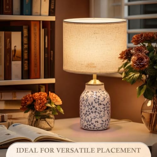 Set of 2 21" Chinoiserie Ceramic Lamps with Beige Linen Shades (2 Count)