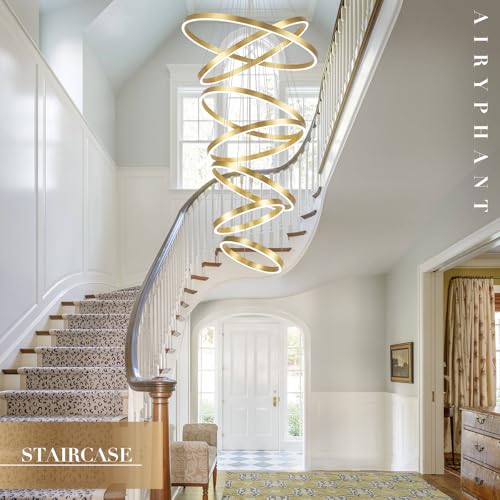 High Ceiling Brushed Gold Ring Chandeliers 7 (7 Count)