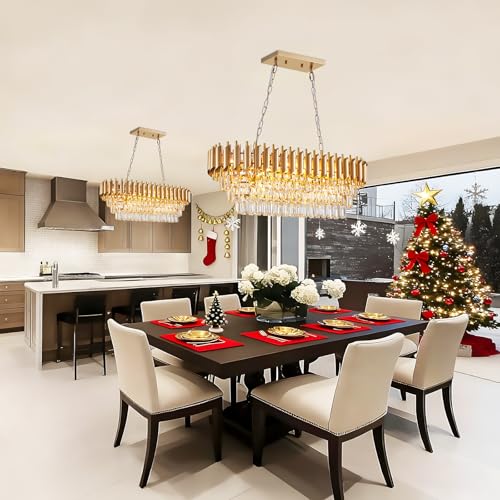 Modern Rectangular Chandelier Gold Crystal Chandeliers for Dining Room