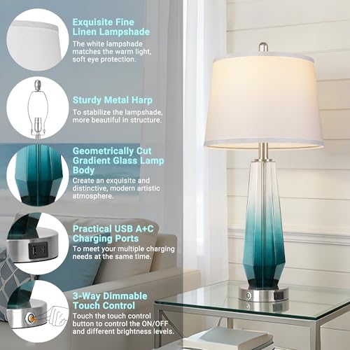 Glass Table lamps for living room (2 Count)