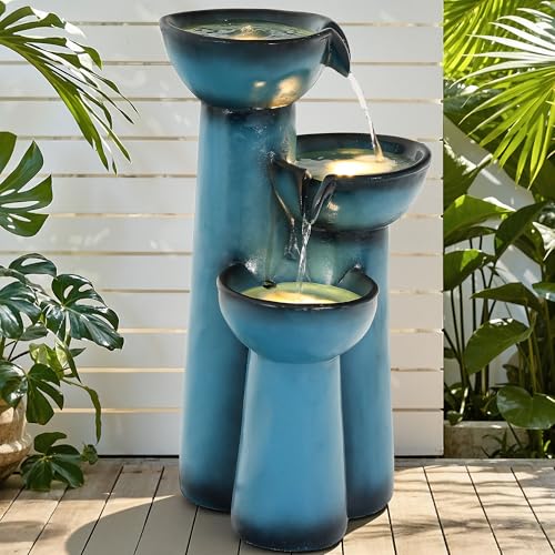 27" Faux Ceramic Outdoor Water Fountain with LED Lights