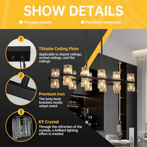 20 Lights L32" Black Crystal Chandeliers for Dining Room Light Fixture