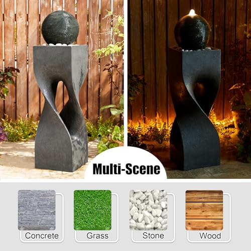 Modern Geometric Outdoor Water Fountain with LED Light