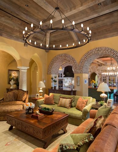 Black Farmhouse Chandelier 60" Round Rustic Wagon Wheel Chandeliers