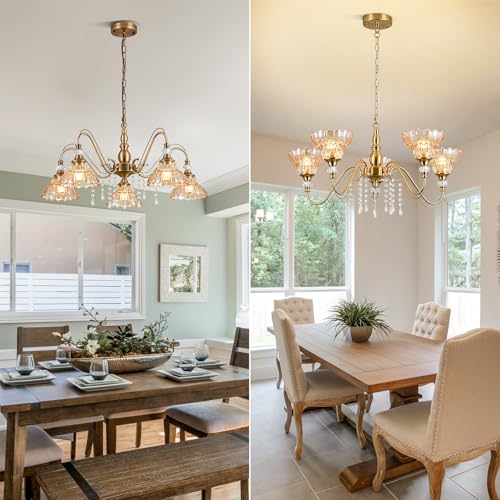 5 Light Vintage Chandelier in Matte Antique Brass Finish with Amber Flower (5-Light / Antique Brass and Amber)