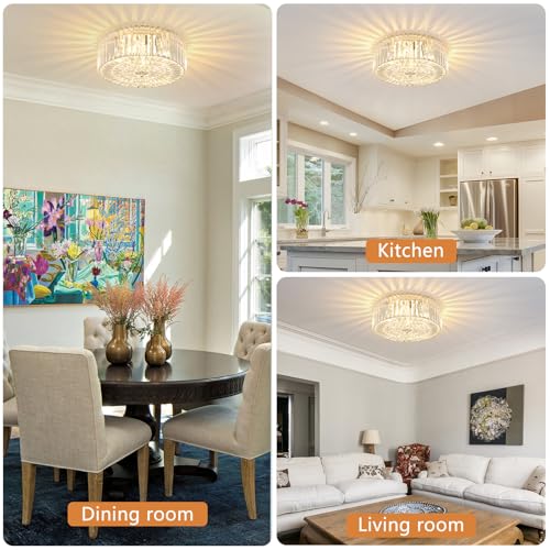 17.59-Inch 4-Light Chrome Round K9 Crystal Ceiling Light Fixture