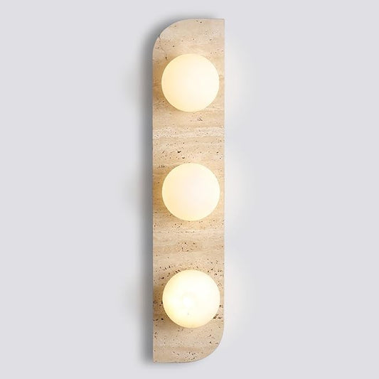 Japanese Style Wabi-sabi Art Lighting Fixture, Yellow Travertine Wall Sconce with Glass Shade, G4 Socket Natural Stone Vintage Wall Lamp for Bedside Bedroom Living Room Kitchen(3-Light)