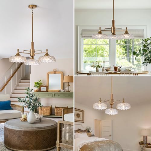 Chandelier Pendant Lights Fixture Vintage Pendant Lighting Fixtures 3 Lights Chandelier E26 Base Brass Kitchen Glass Hanging Lamp for Island Dining Room Living Room