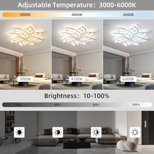 35.4" Flower Shaped Ceiling Light Dimmable Modern Ceiling Lamp Remote Control LED Lighting Fixture for Living Room Kitchen Dining Room