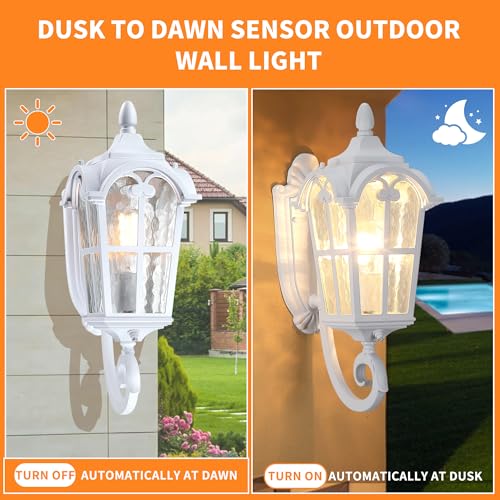 17.71" Dusk Dawn Outdoor Porch Light White Exterior Wall Lantern