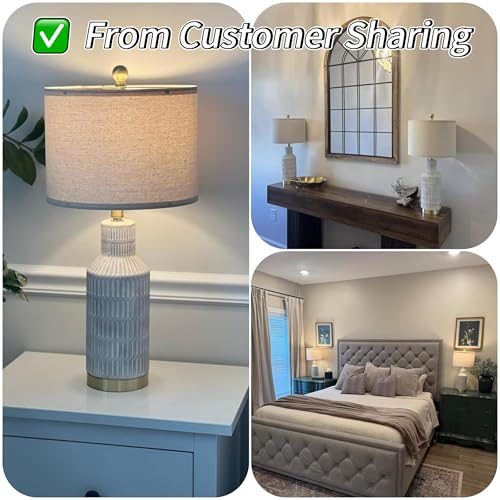 25" Modern Ceramic Lamps Single Table Lamp for Living Room Bedroom Farmhouse Nightstand Bedside Lamps (2 Count)